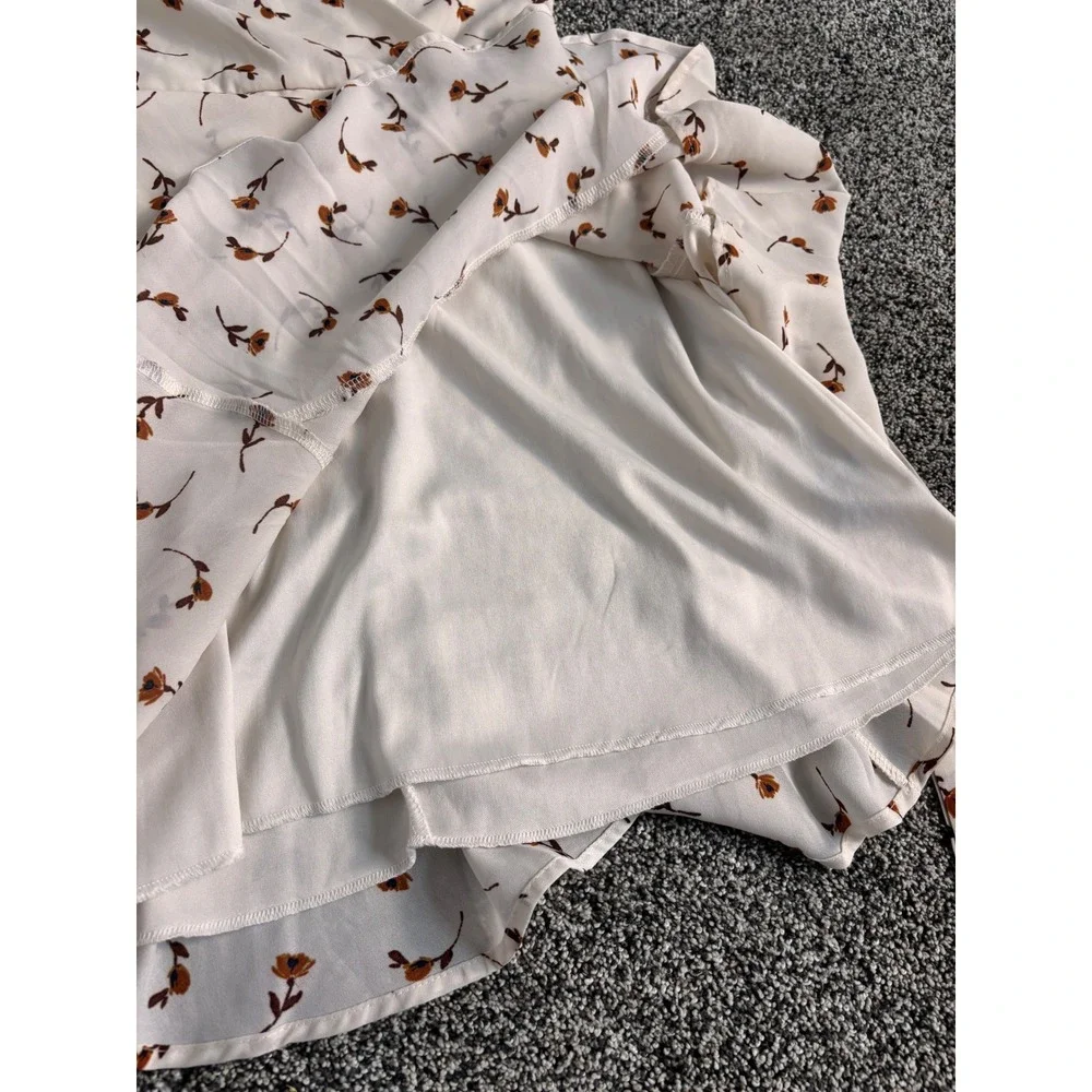 Trixxi Floral Mini Dress Wrap Front Short Sleeve Casual Beige Size S